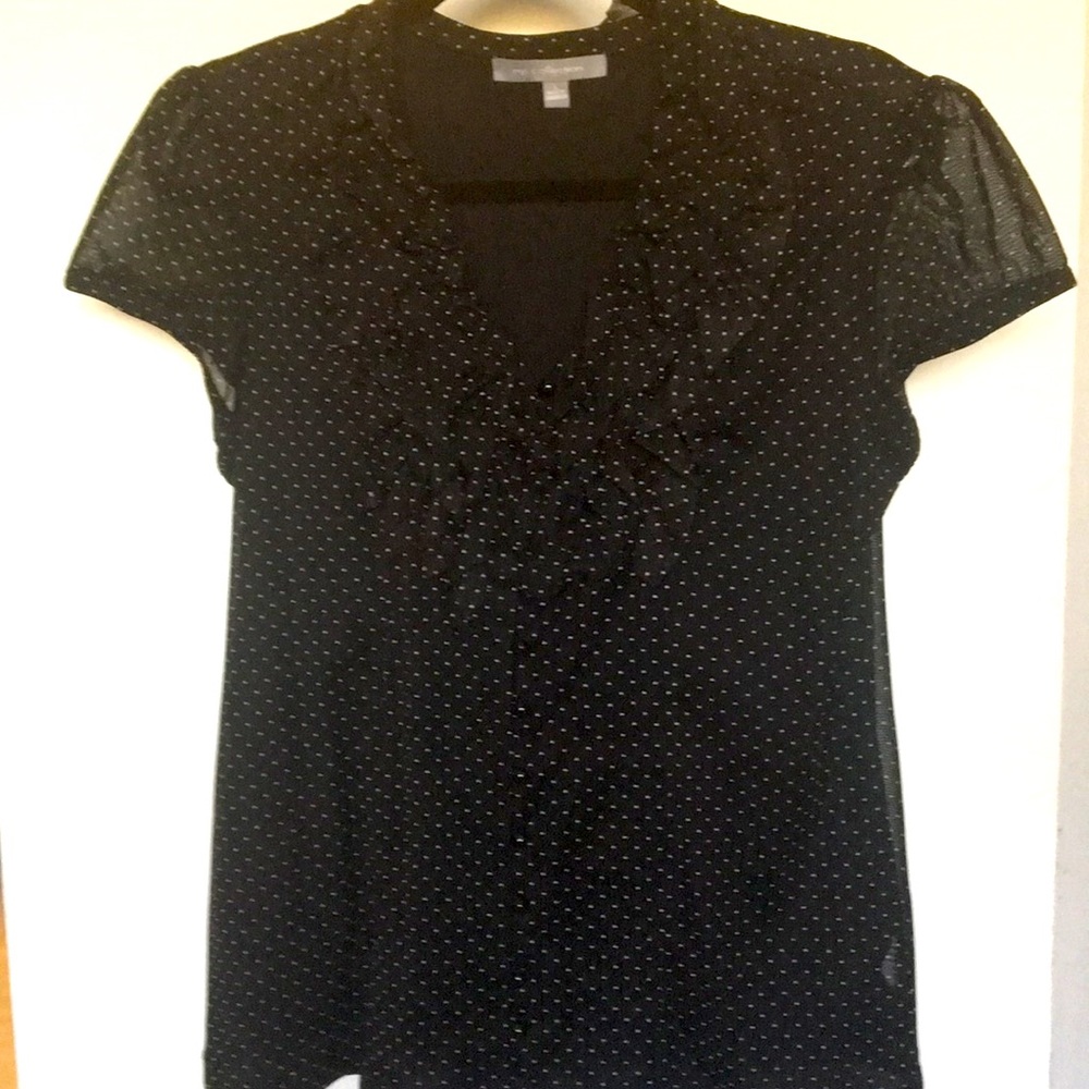 Black & White Polkadot lace top bl pearl buttons